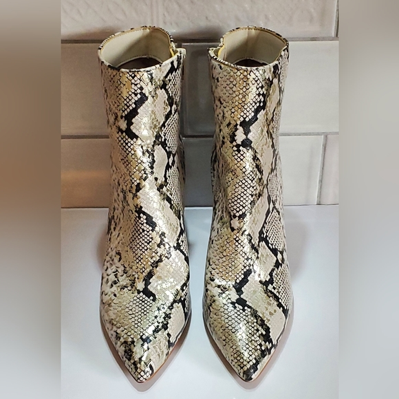 ALDO Women's 10 Snakeprint and Metaliic Gold High Shaft Pointed Bootie - Picture 2 of 8